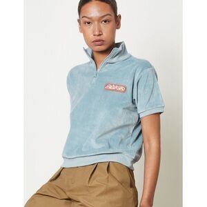 BRAIN DEAD LINKED SHORT SLEEVE MOCK NECK sweater 1/4 zip LIGHT BLUE